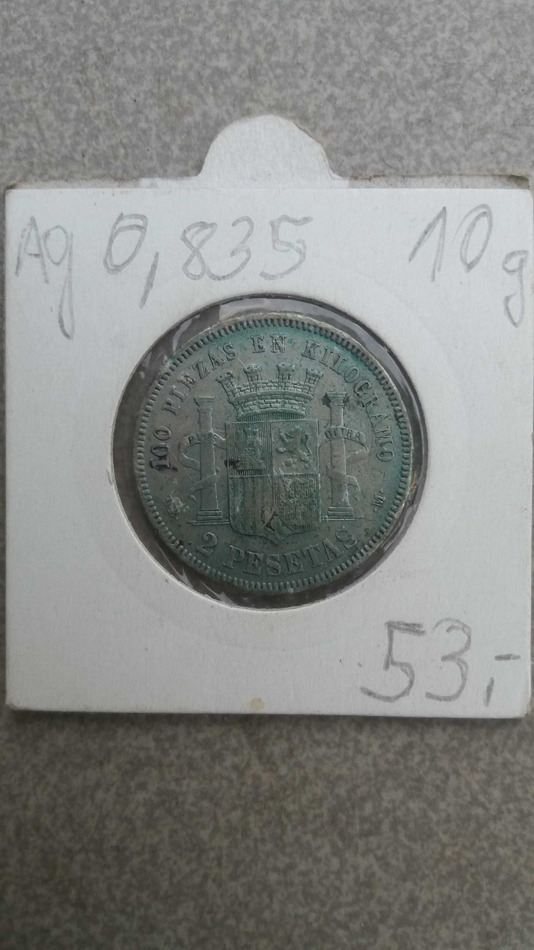Srebrna  moneta  ''2 Pesetas'' 1870 M ,  made in Espana