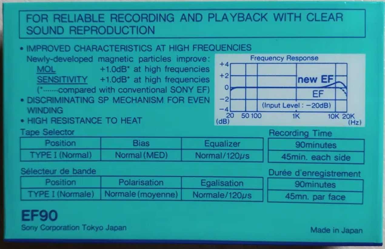 Оригінальні SONY EF90 improved аудіокасети касети в плівці пленке