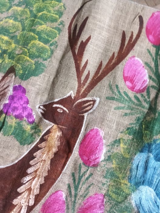 Obraz handmade PRL lata 60  makatka malowany  na lnie