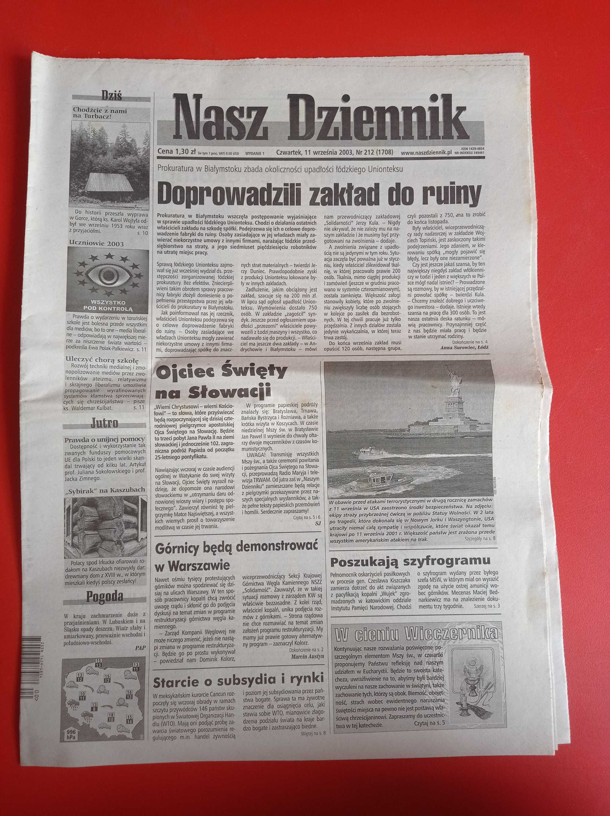 Nasz Dziennik, nr 212/2003, 11 września 2003