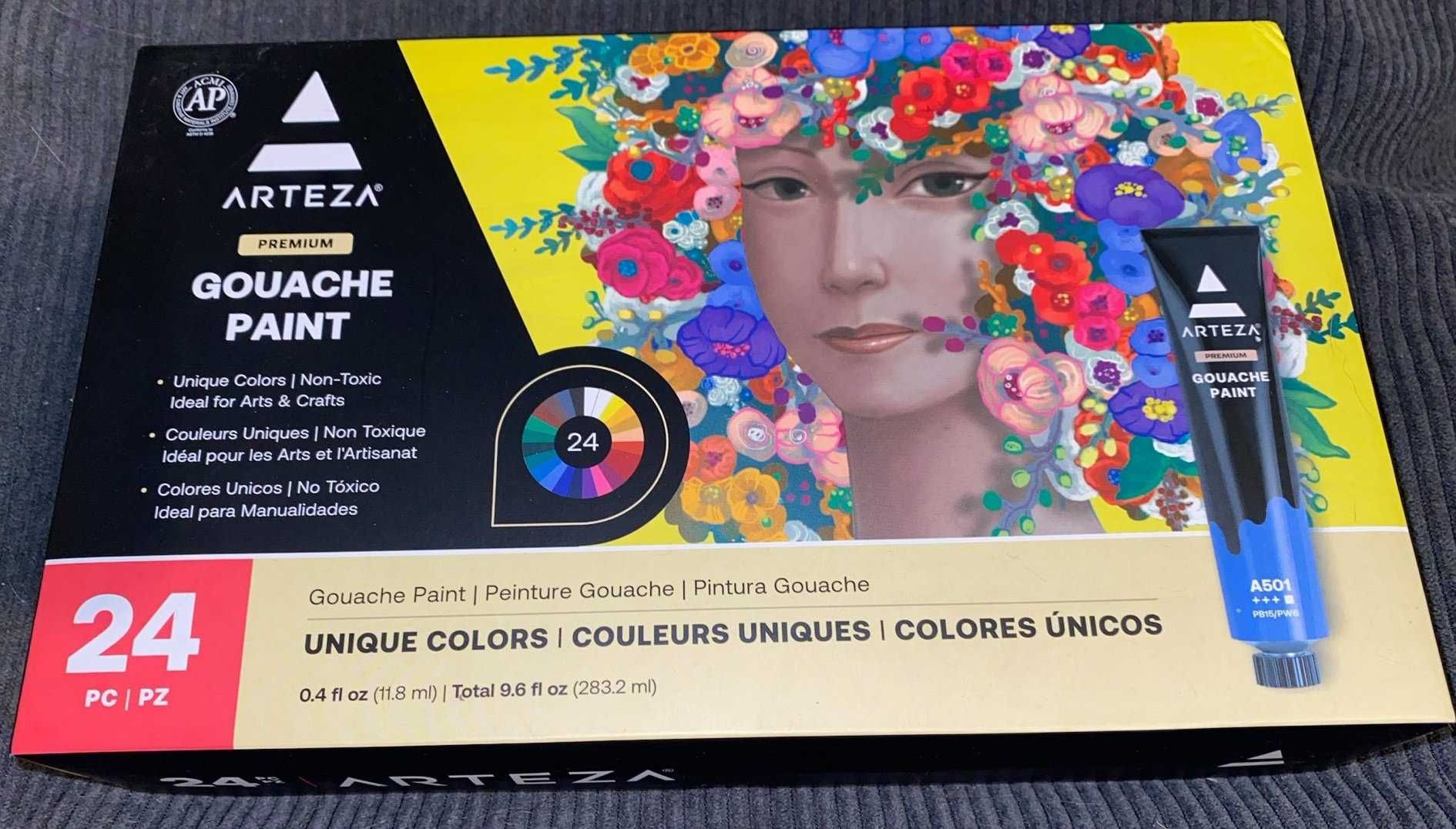 ARTEZA Farby gwaszowe, zestaw 24 farb artystycznych klasy premium