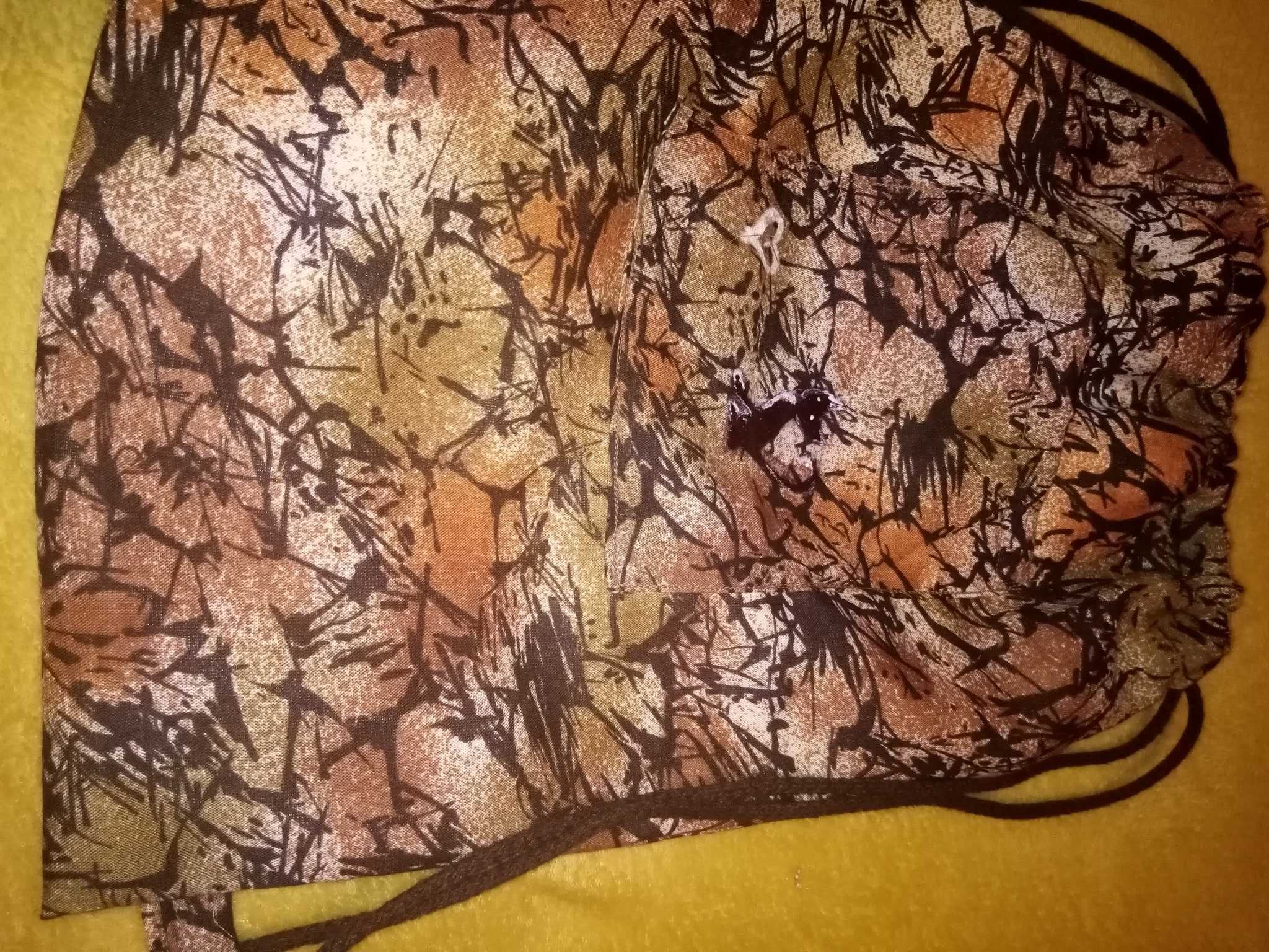 WOREK/ plecak brązowy z namalowanym kotem na kieszeni. Przecena 50%