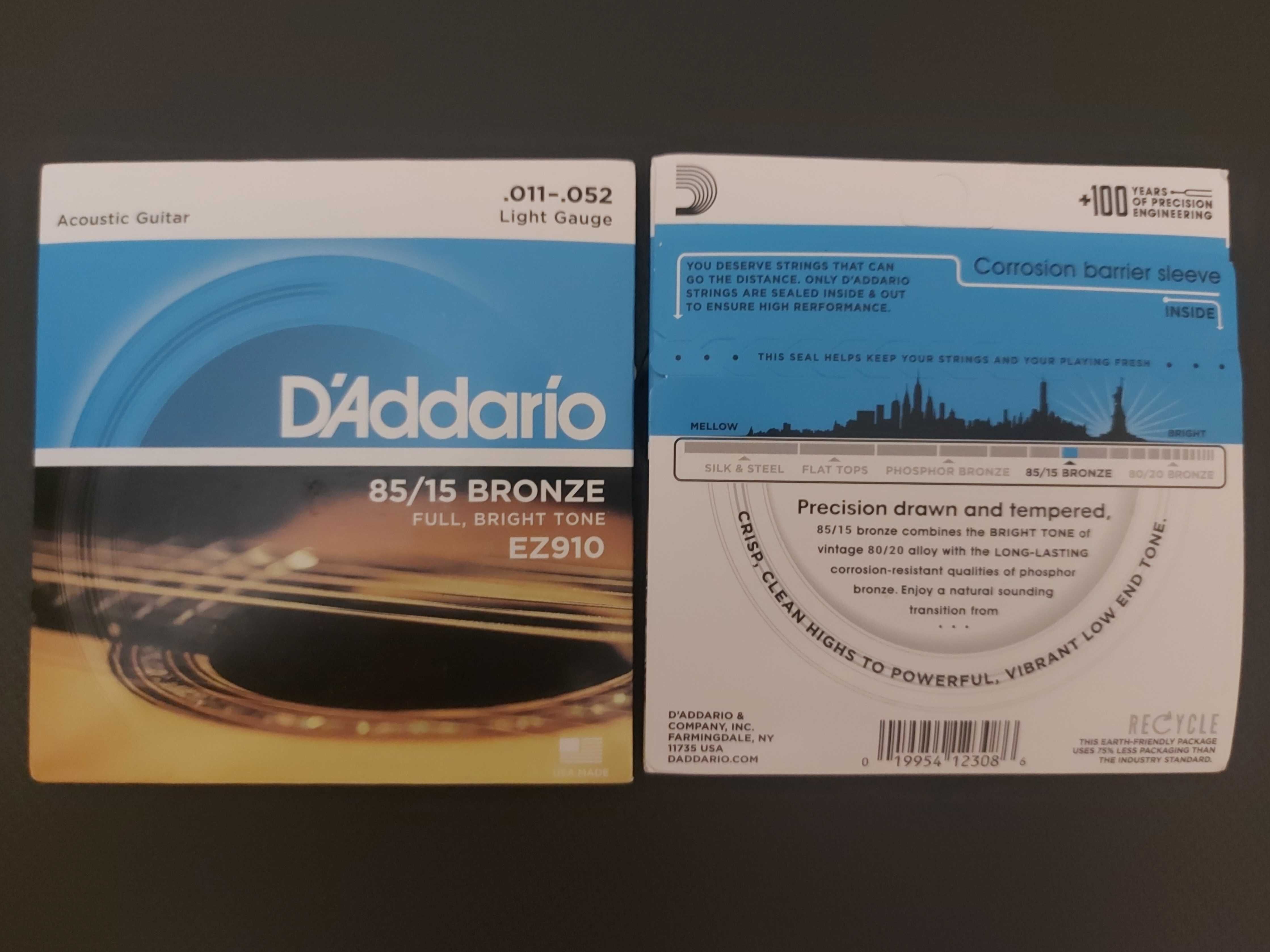 Струни для акустичної гітари D'Addario 85/15 bronze