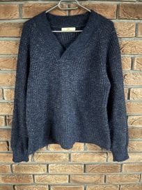 Granatowy sweter z dekoltem V rozmiar 3XL