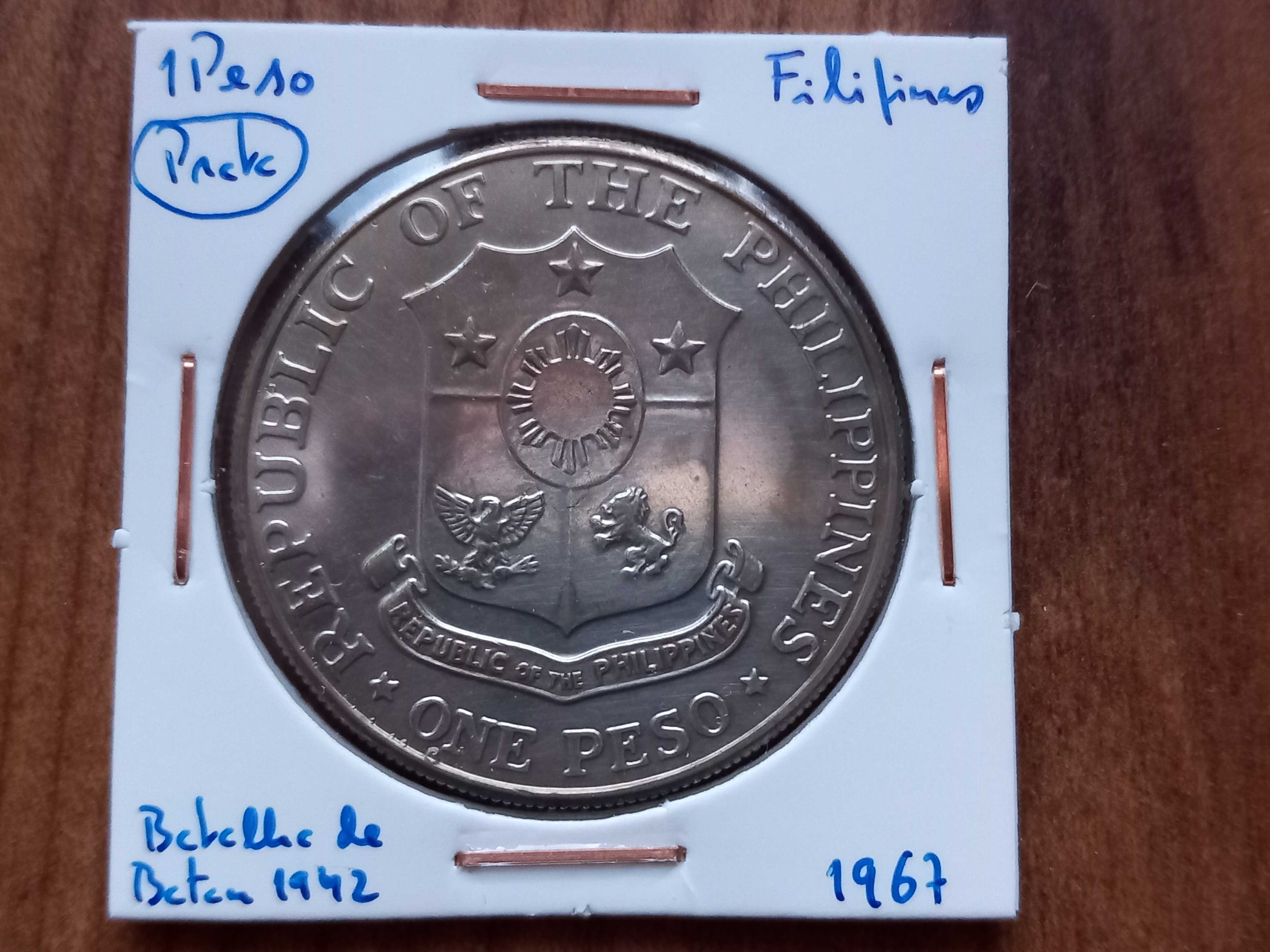 Moeda 1 Peso Filipinas 1967 Batalha de Batan