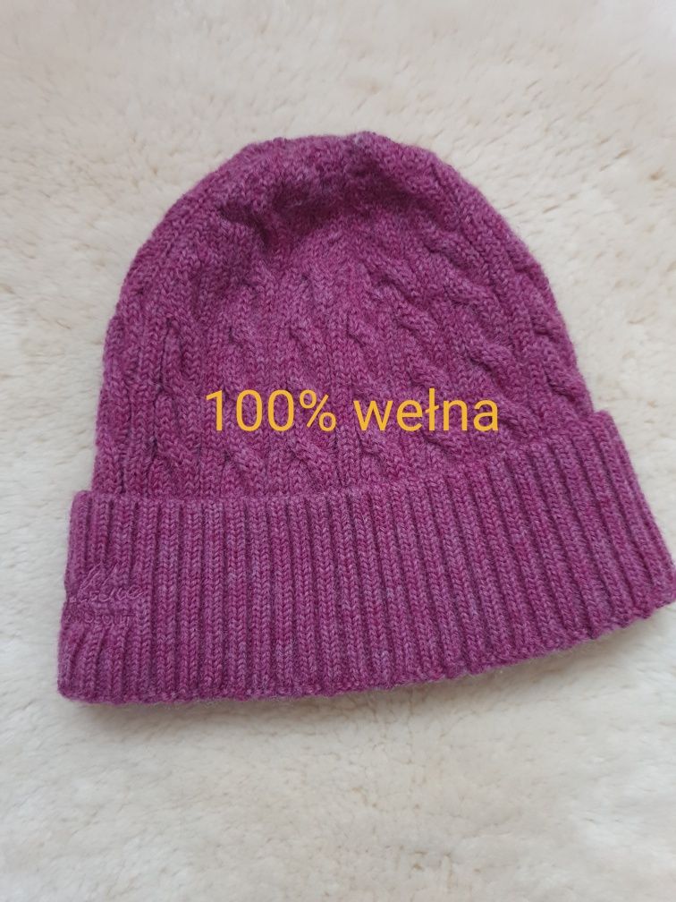 Ciepła czapka 100% wełna zgaszony fiolet Heldre