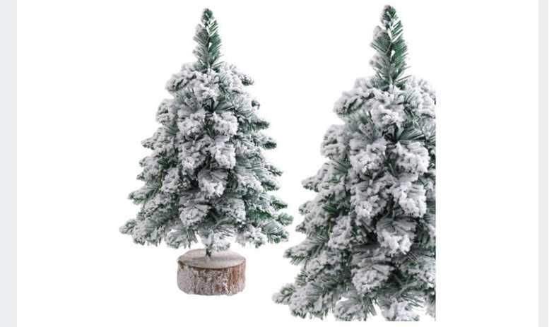 Choinka Ozdobna Dekoracyjna Sztuczna Na Pniu Pokryta Śniegiem 60cm