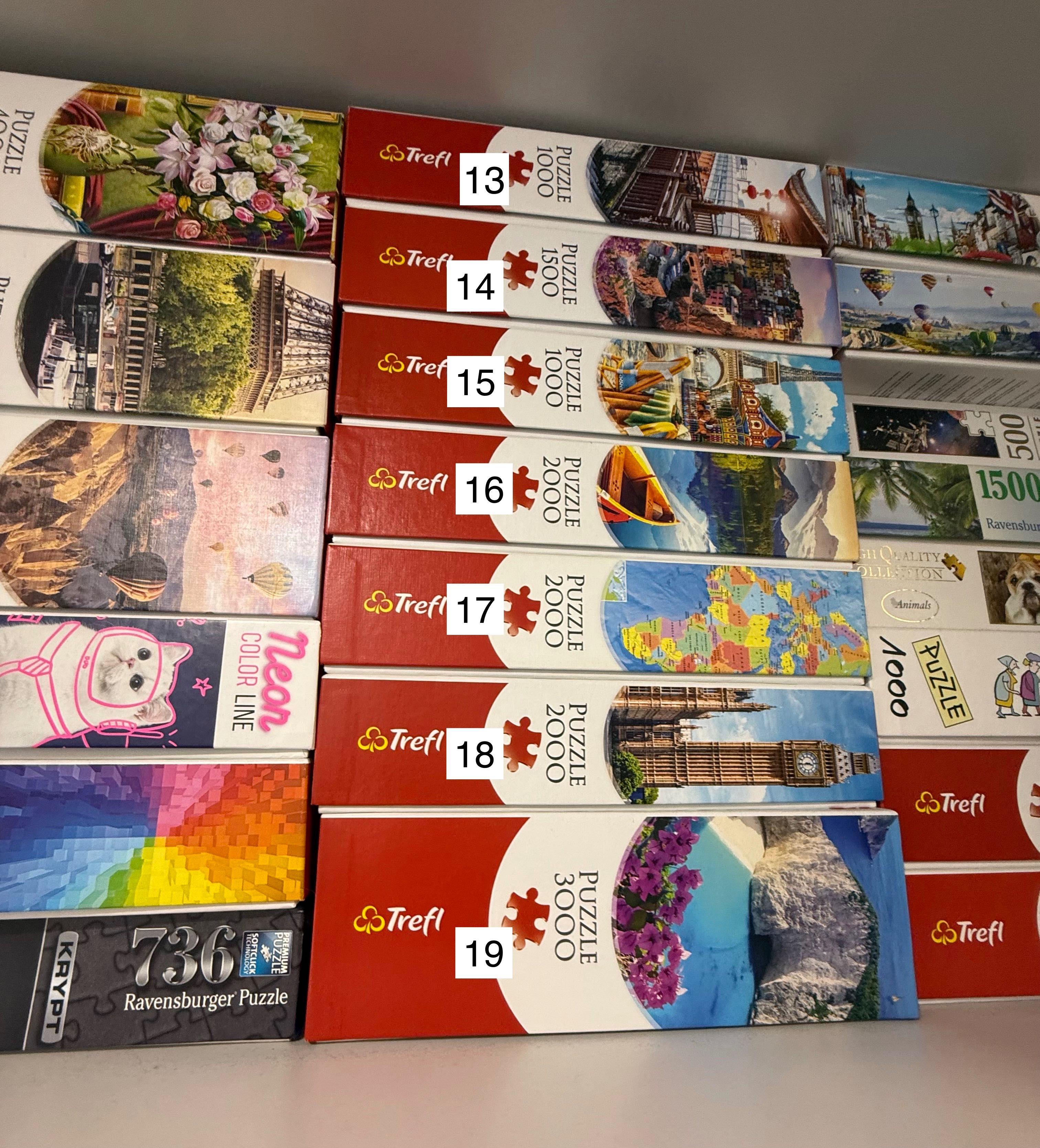 Puzzle 1000 elementów - różne wzory, ułożone raz - kompletne