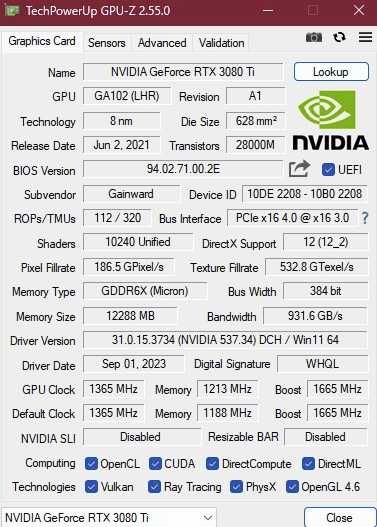 GeForce Gainward Phoenix RTX 3080Ti 12GB + blok Vector zamiana na Z690