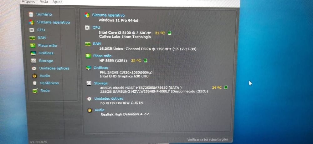Pç HP Pro 290G2 8ªG|i3.8100-3.6G|16G|NVMe256+HDD500|Wifi+BT|HDMI|W11