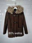 płaszcz zara khaki brązowy wełna budrysówka S M 36 38 kaptur futerko