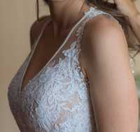 suknia ślubna koronka muślin S 160cm + obcas