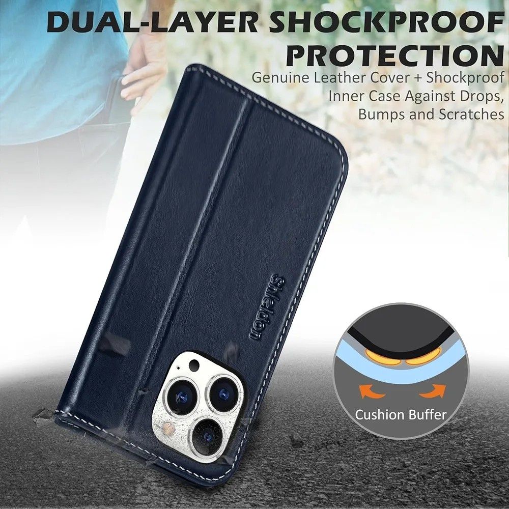 Etui iPhone 15 Pro Max Shieldon, z prawdziwej skóry, portfelowe