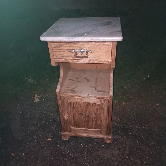 Antyk   szafka marmurowa dębowa szafka nocna zabytkowa marmurowa szaf