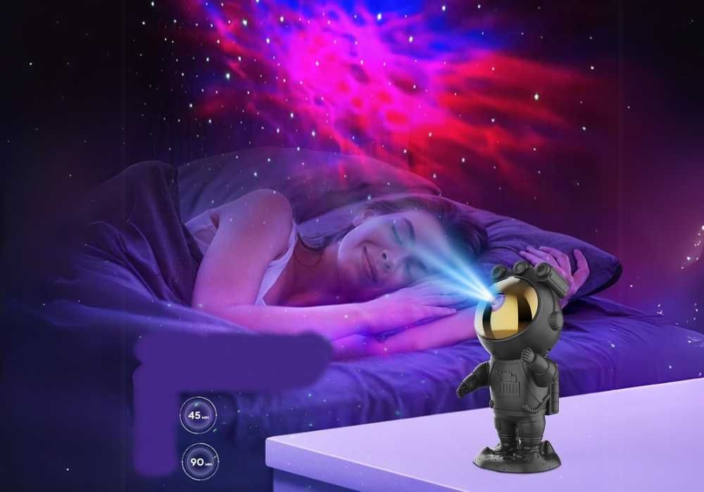 PROJEKTOR GWIAZD ASTRONAUTA Lampka Nocna Rzutnik Laserowy Led Czarny