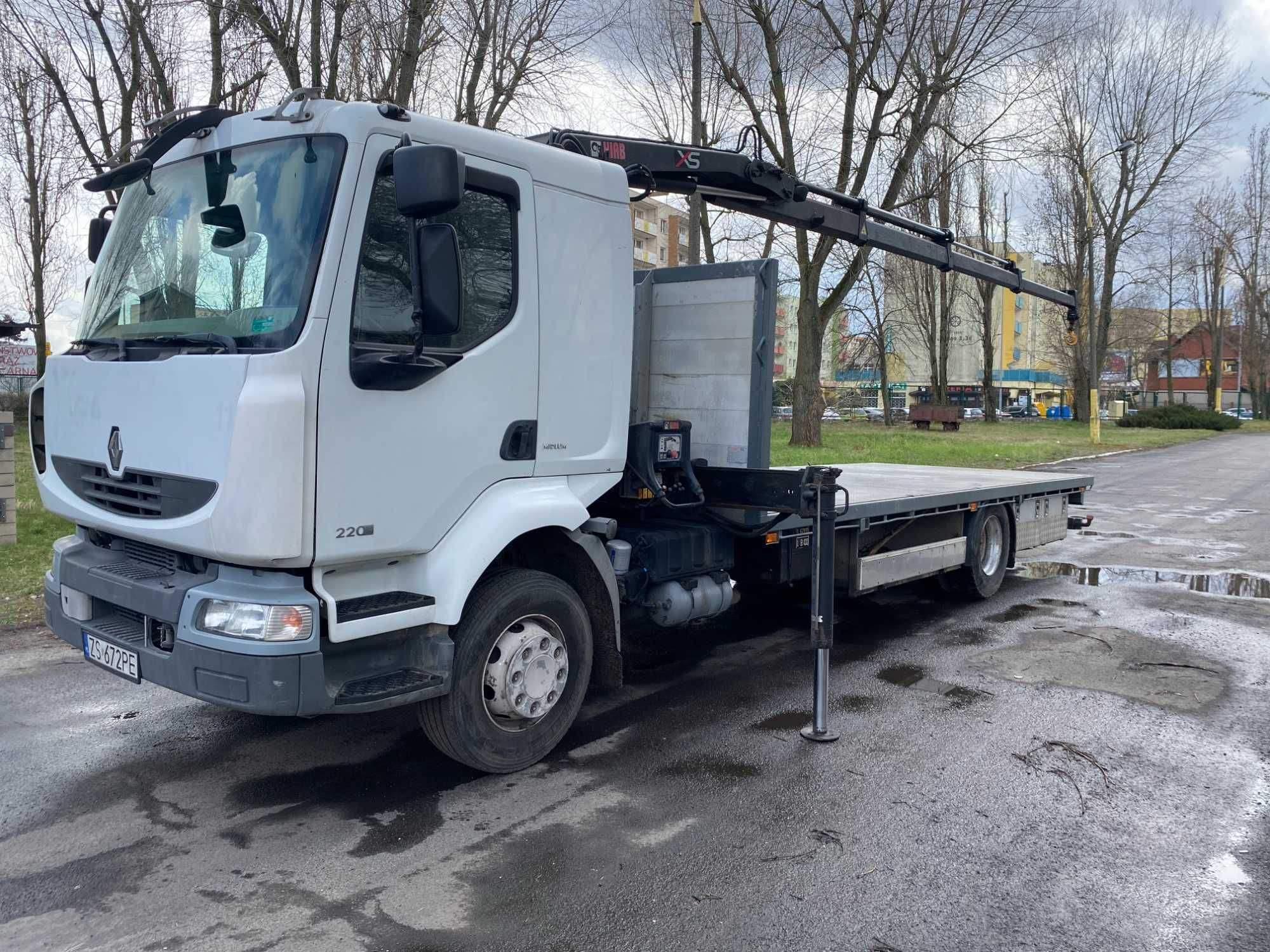 Renault Midlum 220 platforma + dźwig Hiab 077 Duo, 70 tys km