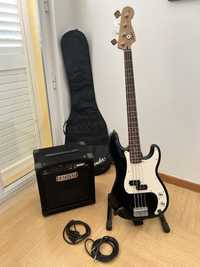 Fender Squier Jazz Bass, Amplificador Fender Rumble 15 e acessórios