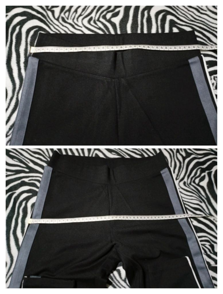 Czarne spodnie, legginsy z grubszego materiału, z lampasami, rozmiar L