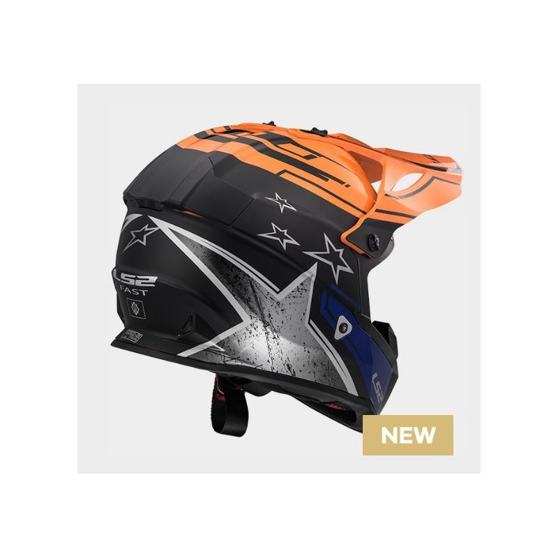 Kask motocyklowy LS2 MX437 Fast L czarno-pomarańczowo-niebieski - NOWE