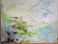 Duży obraz ręcznie malowany, lilie wodne 55 x 46cm