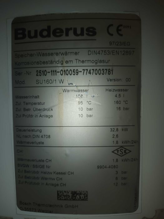 Wymiennik/zasobnik c.w.u Buderus Logalux SU 160l
