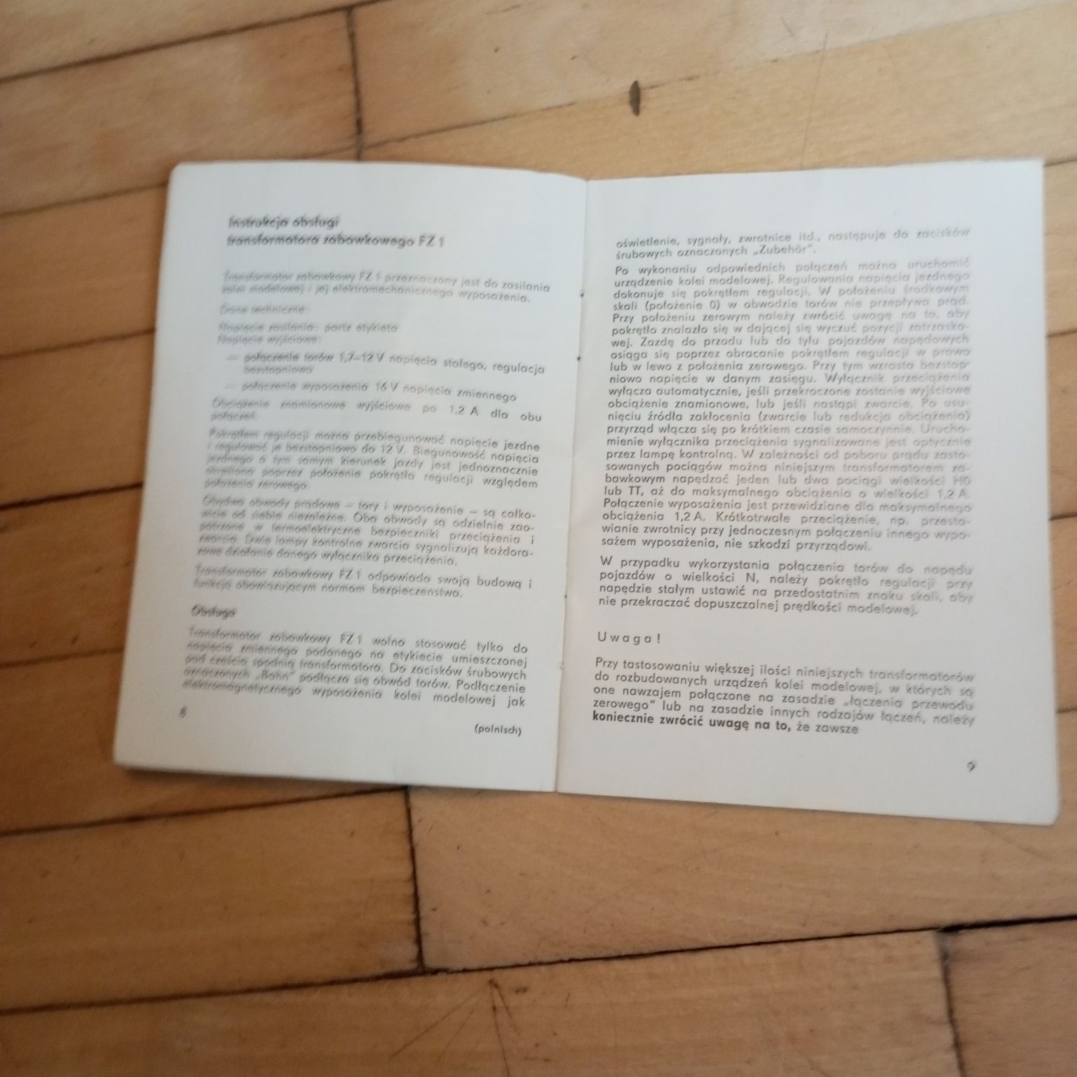 Stara Instrukcja obsługi transformatora zabawkowego FZ 1