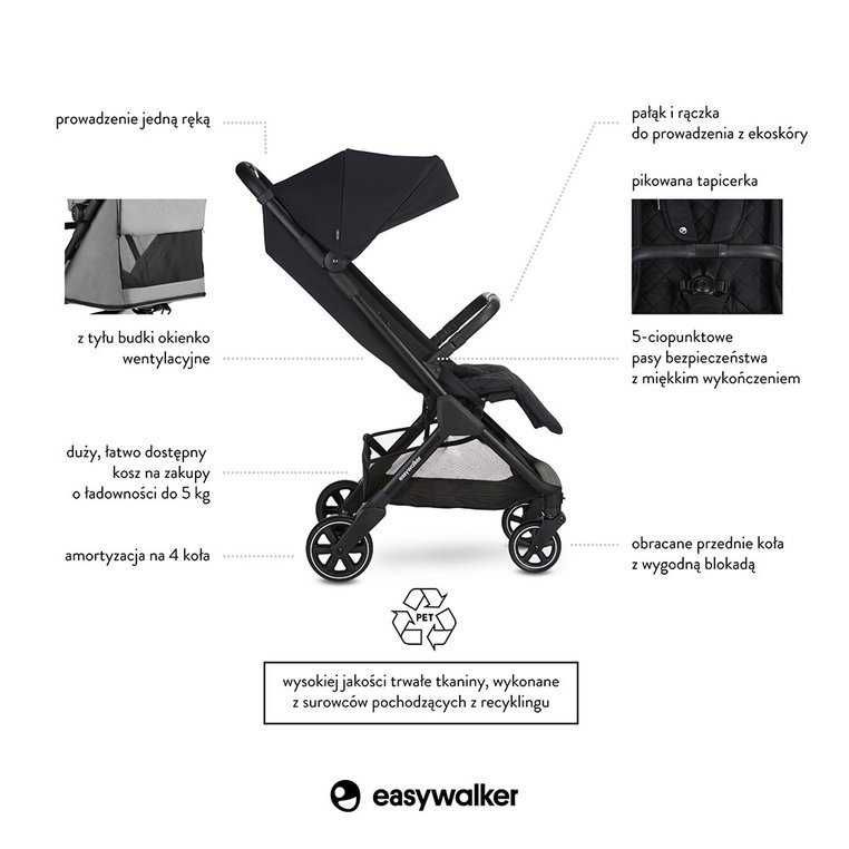 Easywalker Jackey wózek spacerowy +torba transportowa+folia+kierownica