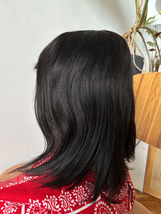 Bob grzywka czarne włosy naturalne ludzkie mikroskóra od góry