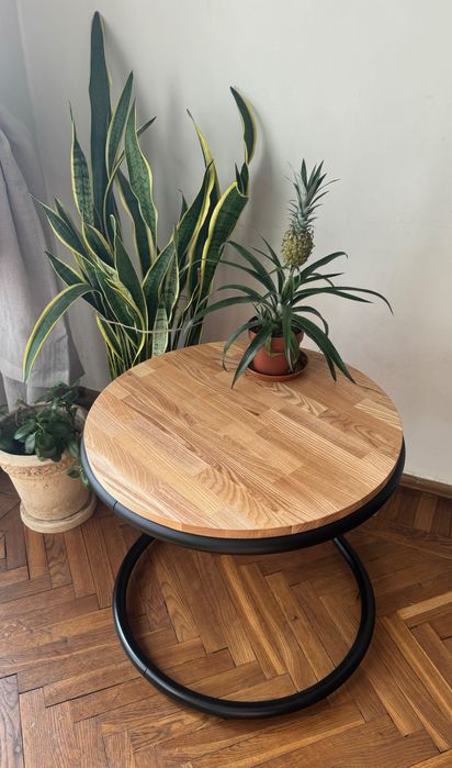 Журнальный кофейный стол натуральное дерево в стиле лофт индастиал