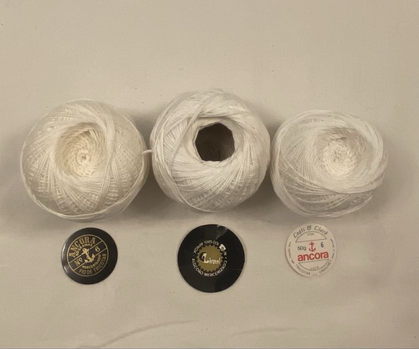 3 Novelos Linha branca n6 100% Algodão – Âncora e Limol
