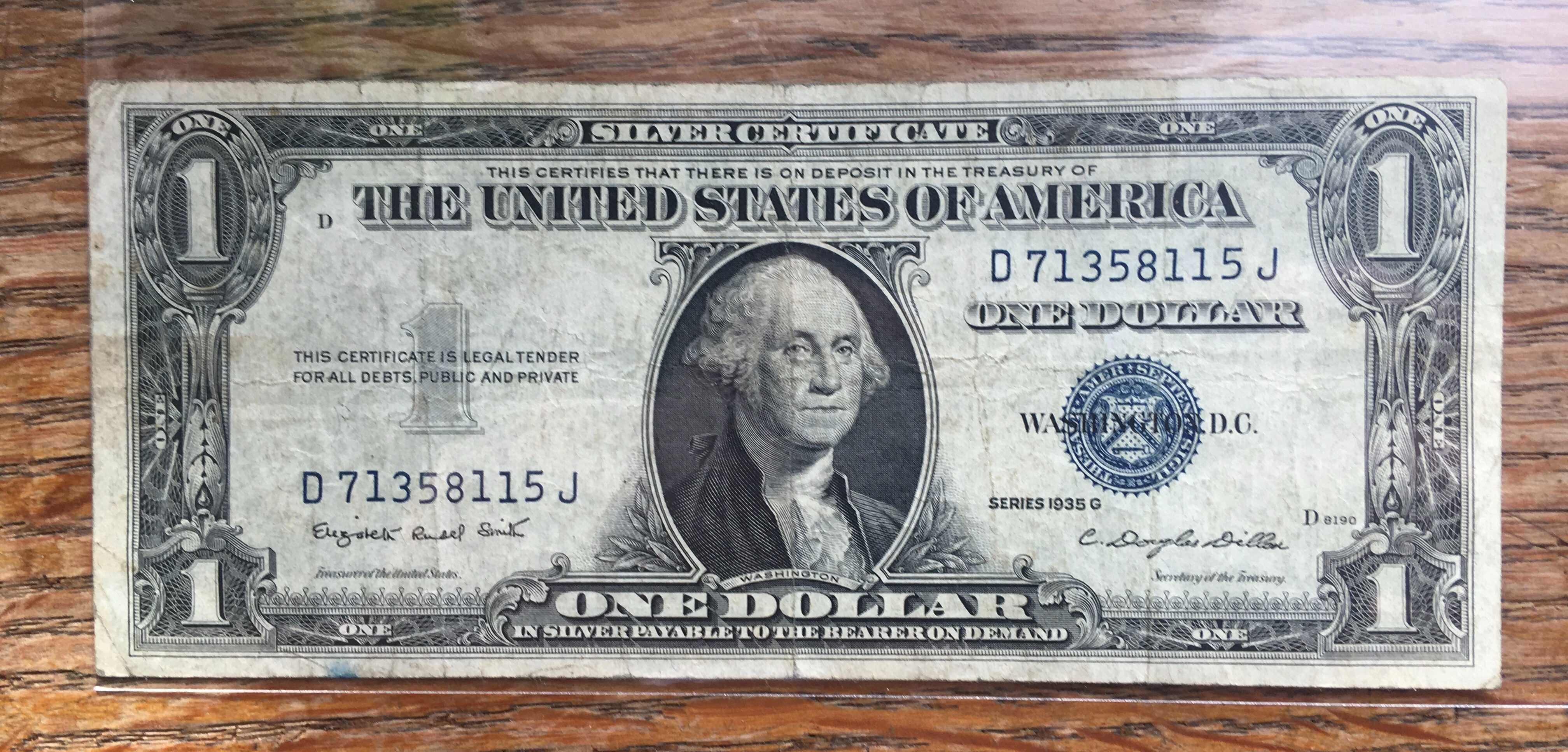 1 dolar 1935 rok (G) - "SILVER CERTIFICATE" - stan VF - #15