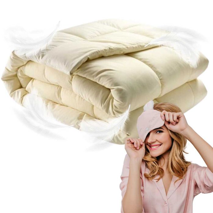 Kołdra Puchowa 180x200 CAŁOROCZNA 2KG KREMOWA 100% Puch i Pierze