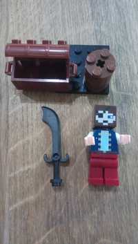 Figurka LEGO pirat Minecraft skrzynia beczka broń