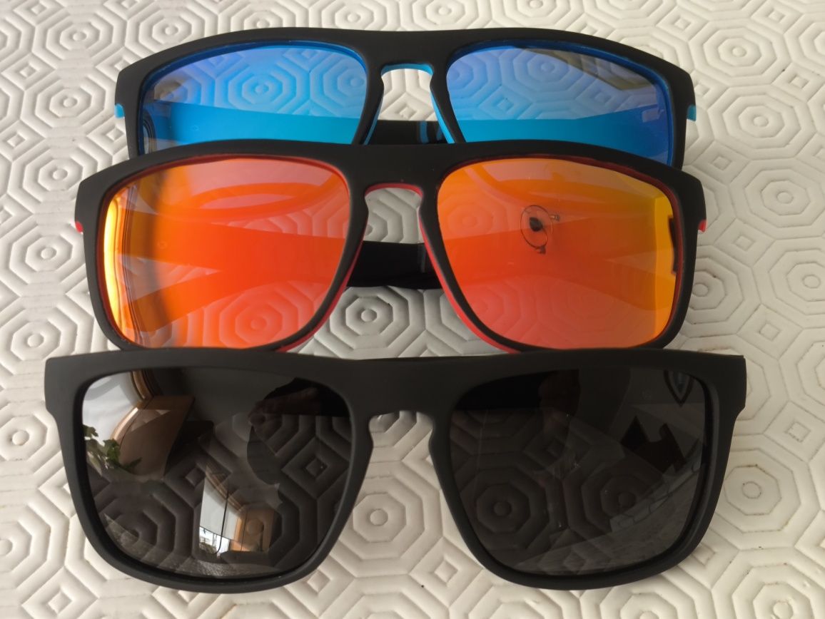 Novos - 3 pares óculos de sol polarizados (preto,azul, vermelho)