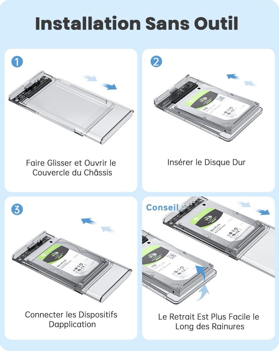 Obudowa na Dysk SSD HDD 2,5 USB 3.0 SATA Przezroczysta