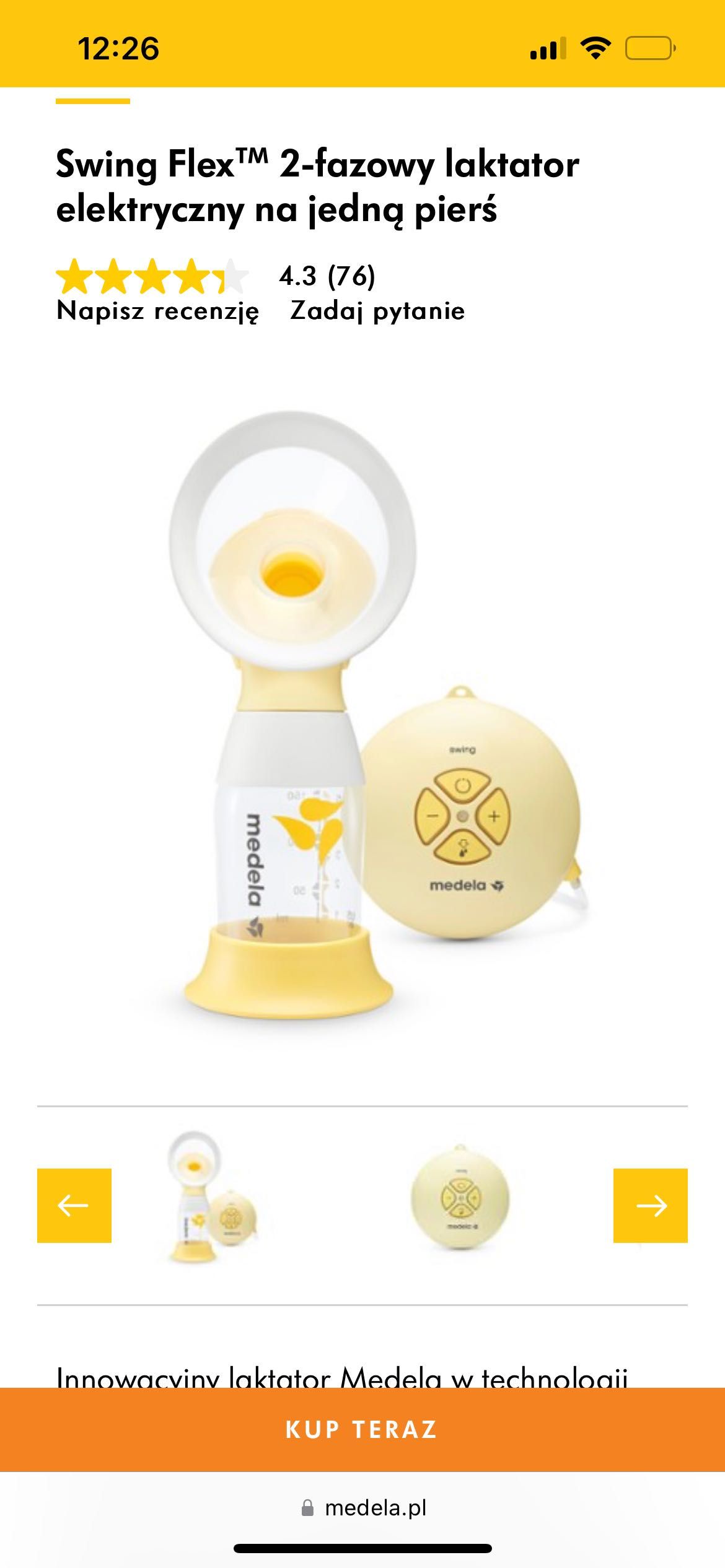 Laktator Medela swing flex + Butelka Medela Calma 250 ml + GRATISY