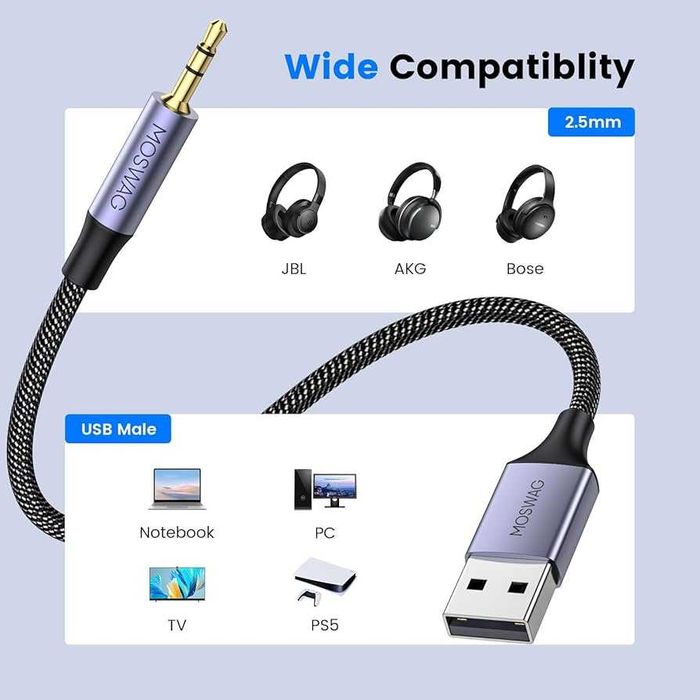 Kabel USB 2.0 na Jack 2,5mm przedłużacz 3 metry. Super jakość!!!