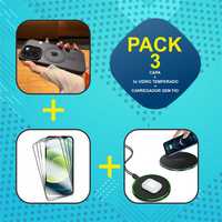 PACK 3 - Capa, pelicula, carregador s/fio Iphone -- PORTES INCLUIDOS