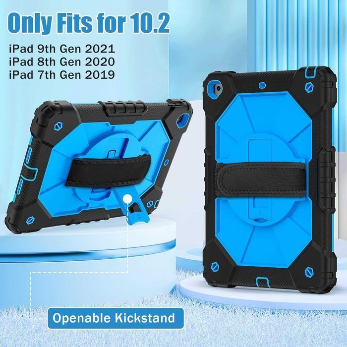 CSHNB etui 360 pancerne iPad 10.2'' 7/8/9 gen uchwyt pasek niebieskie