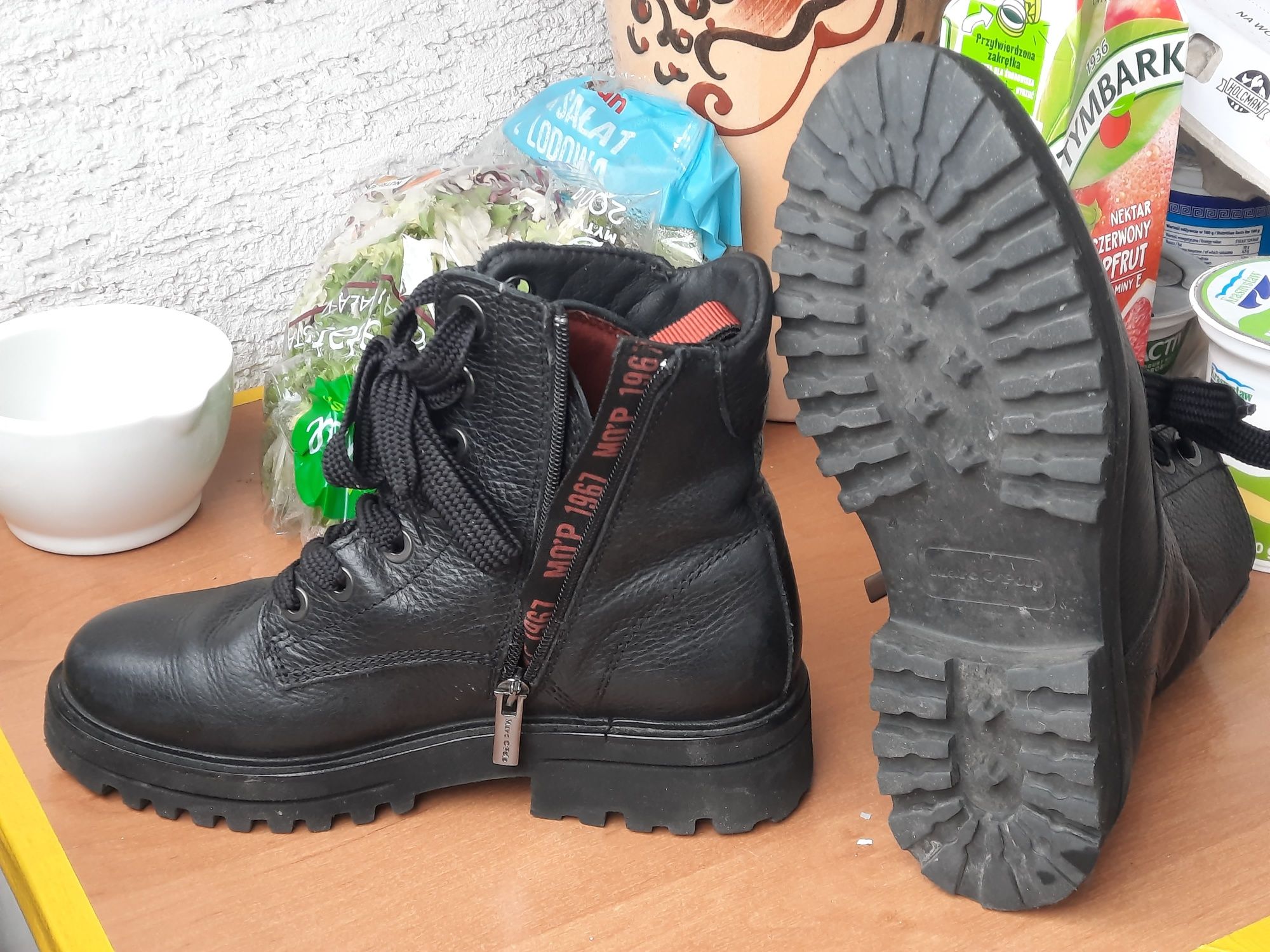 Glany trapery Marc O'Polo r. 37 botki sznurowane czarne skóra black