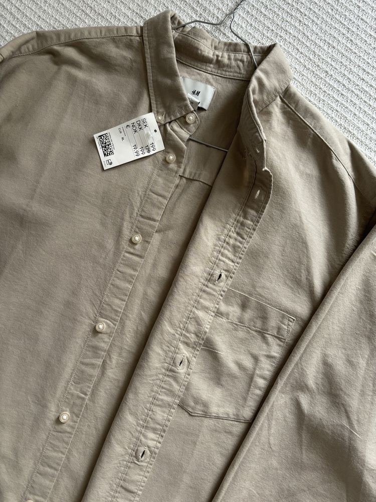 Koszula męska nowa beżowa rozpinana H&M wierzchnia bawełna L XL
