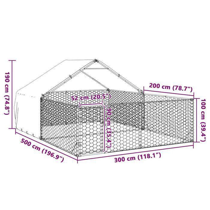 Vidaxl Zewnętrzna Buda Dla Psa Z Wybiegiem 5X3X1,9 M Stal Ocynkowana
