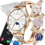 Elegancki Smartwatch damski złoty cyrkonie rozmowy IPhone Android