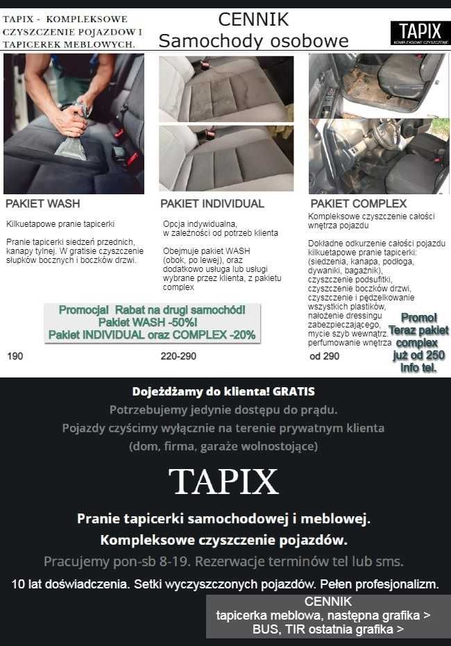 PROMO! Kompleksowe czyszczenie, pranie tapicerki (meble, pojazdy)