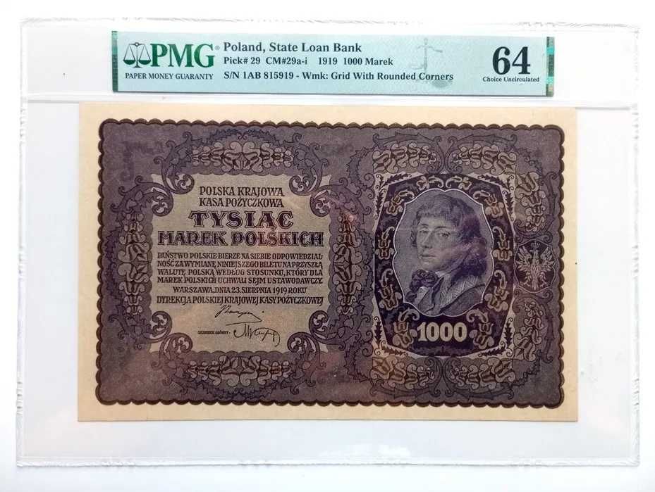 1000 Marek 1919 - I Serja AB - PMG 64