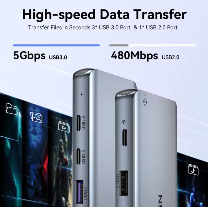 USB-C хаб 12-в-1 MOKiN | HDMI 4K, DP, VGA, LAN, USB 3.0, зарядка 100W