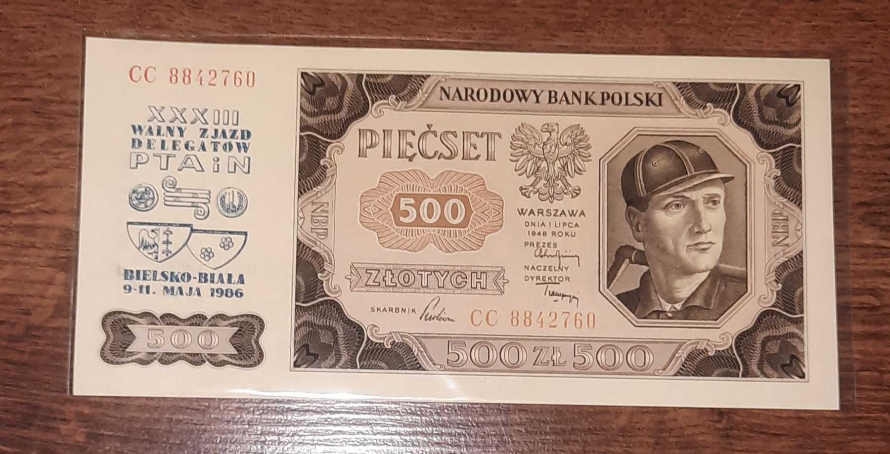 Banknot 500 zł 1948 r seria CC 884... UNC- z nadrukiem