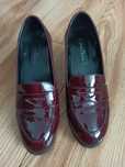 Bordowe, burgundowe, wiśniowe mokasyny na obcasie, CCC, chunky loafers