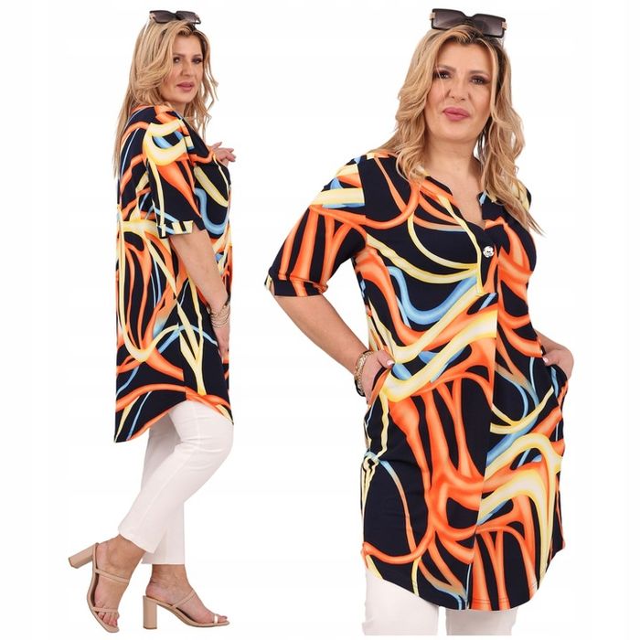 Tunika Z Kieszeniami Duże Rozmiary Polski Producent Sukienka Elastyczn