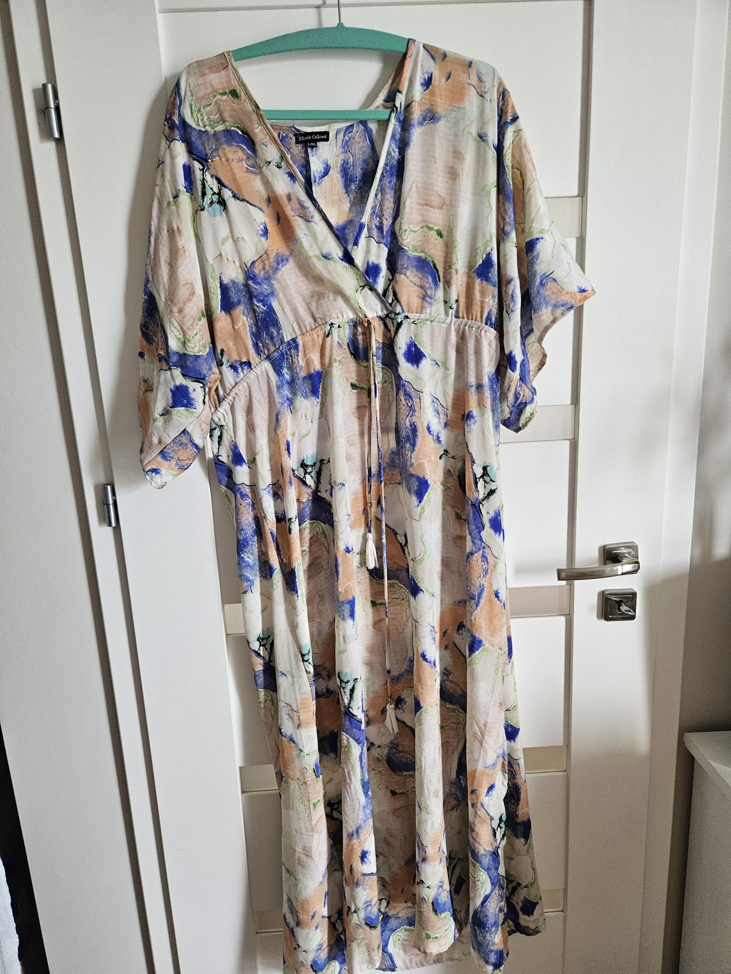 Black colour maxi sukienka na plażę narzutka pareo r  l xl